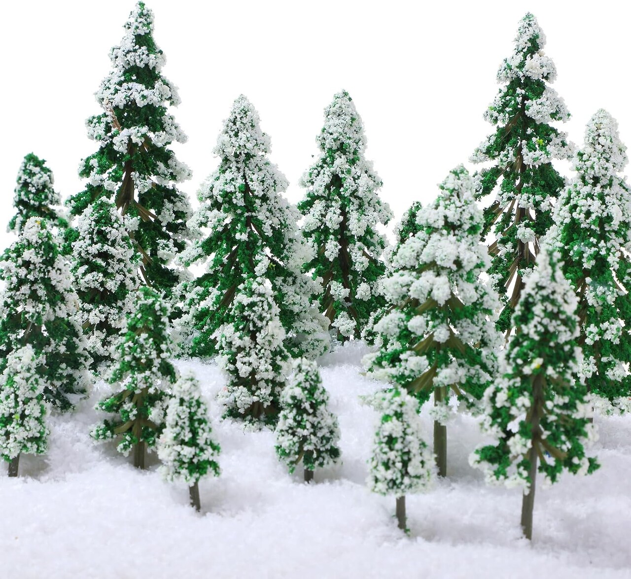 35 Pieces Mini Snow Pine Model Trees 1.97-5.9 Inch, 6 Size Miniature Sisal Snow Frost Trees for Christmas Village Decoration Train Scenery Winter Ornaments DIY Crafts